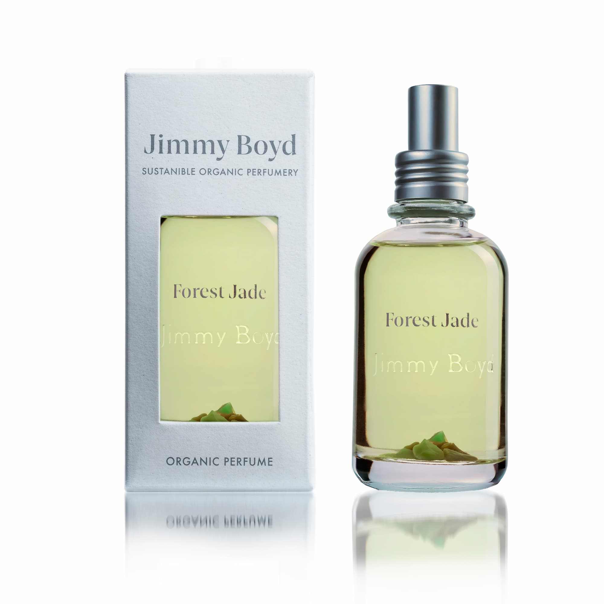 Frasco de perfume orgánico Forest Jade 100ml con aroma herbal y amaderado
