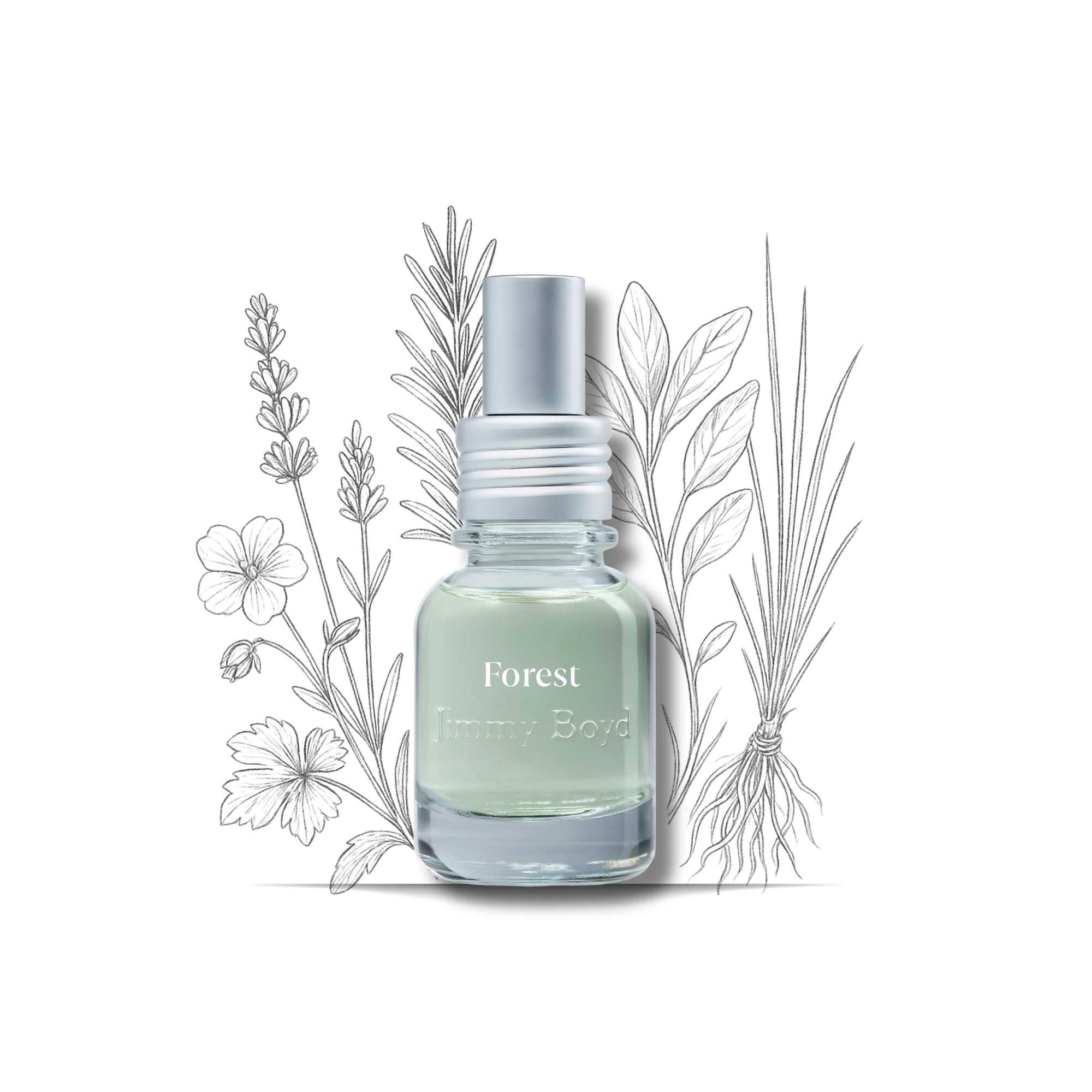 Botella de fragancia bio orgánica Forest 25ml con esencia herbal y amaderada