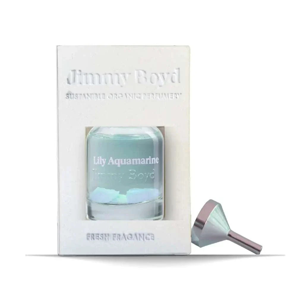Botella de perfume orgánico Lily Aquamarine 25ml con diseño elegante